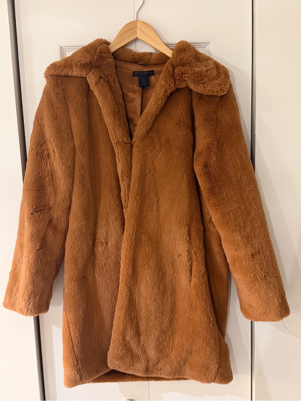 Christian Siriano Plush Faux Fur Coat in Warm Brown
